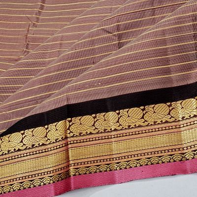 Kanchipuram Silk Horizontal Lines Pastel Brown Saree