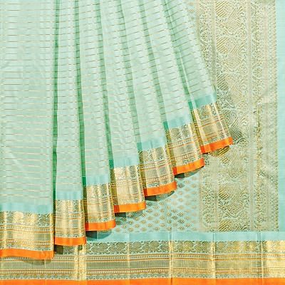 Kanchipuram Silk Horizontal Lines Sea Green Saree