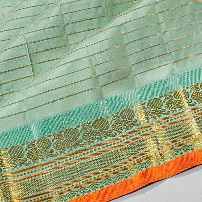 Kanchipuram Silk Horizontal Lines Sea Green Saree