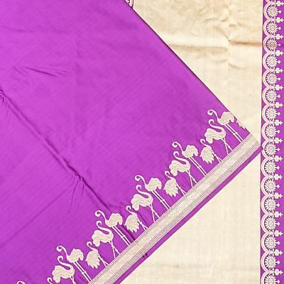 Banarasi Satin Plain Violet Saree