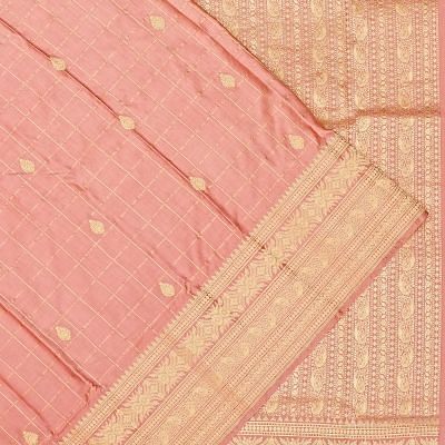 Banarasi Silk Checks And Butta Peach Saree