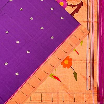 Paithani Silk Butta Violet Saree With Single Muniya Border