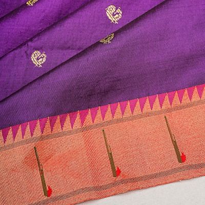 Paithani Silk Butta Violet Saree With Single Muniya Border