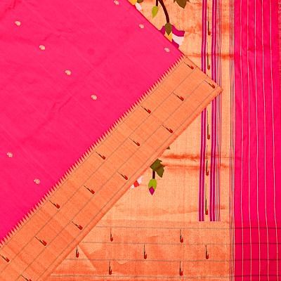 Paithani Silk Butta Pink Saree With Triple Muniya Border