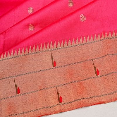 Paithani Silk Butta Pink Saree With Triple Muniya Border