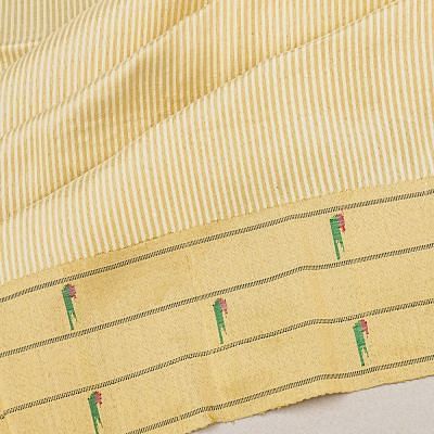 Paithani Silk Vertical Lines Gold Saree With Triple Muniya Border