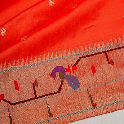 Paithani Silk Butta Red Saree With Akruthi Border