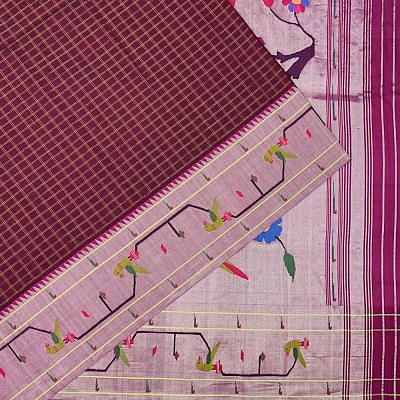 Paithani Silk Checks Purple Saree With Akruthi Border