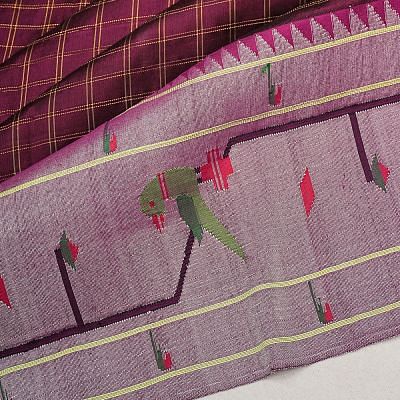 Paithani Silk Checks Purple Saree With Akruthi Border