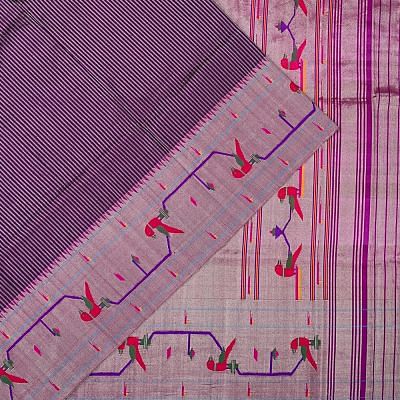 Paithani Silk Vertical Lines Purple Saree With Akruthi Border