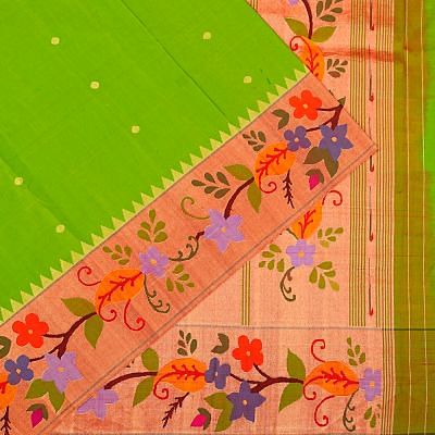 Paithani Silk Butta Parrot Green Saree