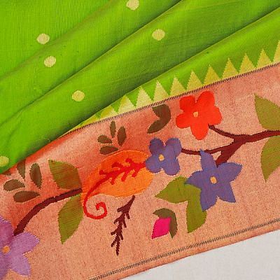 Paithani Silk Butta Parrot Green Saree