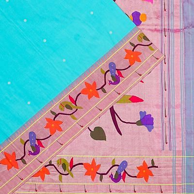 Paithani Silk Butta Sky Blue Saree