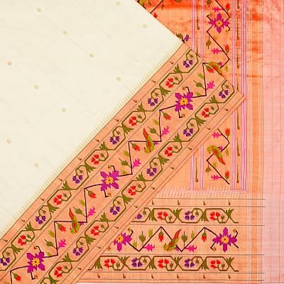 Paithani Silk Butta Off White Saree