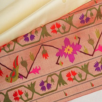 Paithani Silk Butta Off White Saree