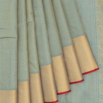 Thread Kanchipuram Silk Zig Zag Lines Sky Blue Saree