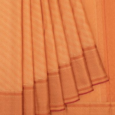 Kanchipuram Silk Threaded Diagonal Lines Pastel Orange Saree