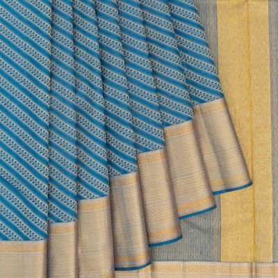 Classic Kanchipuram Silk Threaded Diagonal Lines Sky Blue Saree