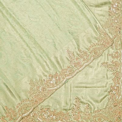 Kanchipuram Silk Tissue Brocade Pale Mint Green Saree With Zardosi Work Scallop Border