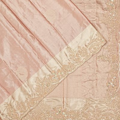 Kanchipuram Silk Tissue Butta Pink Saree With Zardosi Work Scallop Border