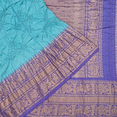 Kanchipuram Silk Bandhani Sky Blue Saree