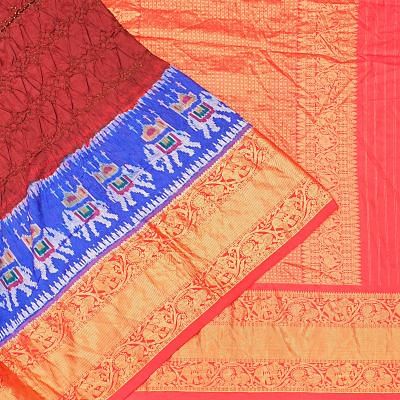 Kanchipuram Silk Badhani Brown Saree With Ikat