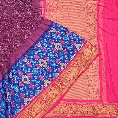 Kanchipuram Silk Badhani purple Saree With Ikat