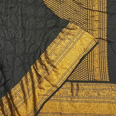 Kanchipuram Silk Bandhani Black Saree