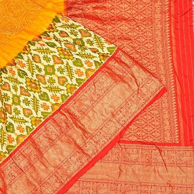 Kanchipuram Silk Badhani Yellow Saree With Ikat