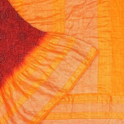 Kanchipuram Silk Bandhani Maroon Saree