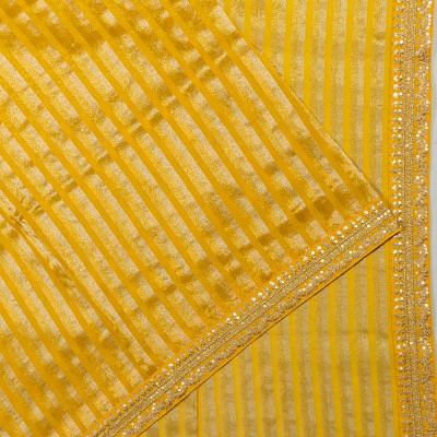 Organza Vertical Lines Yellow Saree With Embroidery Border