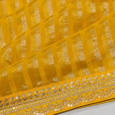 Organza Vertical Lines Yellow Saree With Embroidery Border