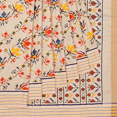 Patan Patola Silk Ikat Cream Saree