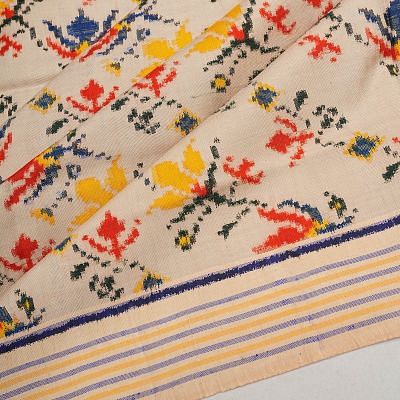 Patan Patola Silk Ikat Cream Saree