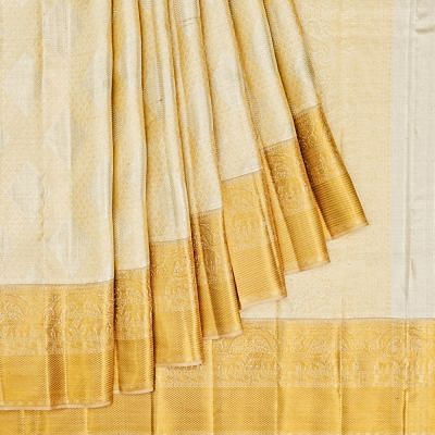 Kanchipuram Silk Tissue Brocade Silver Saree