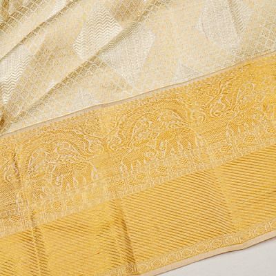 Kanchipuram Silk Tissue Brocade Silver Saree