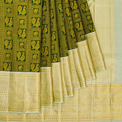 Kanchipuram Silk Brocade Dark Green Saree