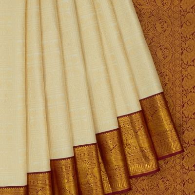 Kanchipuram Silk Brocade Off White Saree