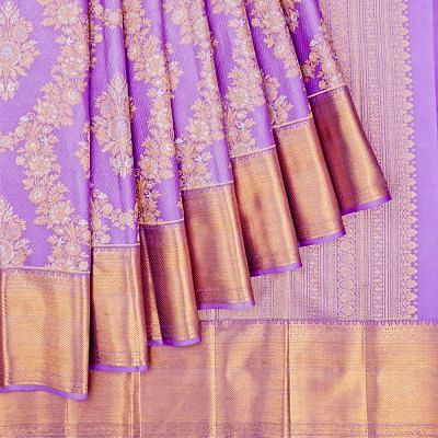 Kanchipuram Silk Jaal And Butta Violet Saree