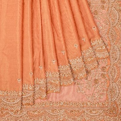 Organza Tissue Zardosi Work Butta Peach Saree