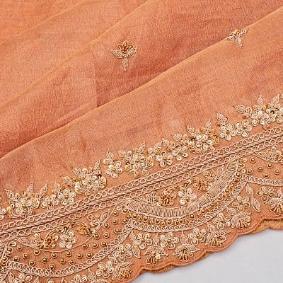 Organza Tissue Zardosi Work Butta Peach Saree