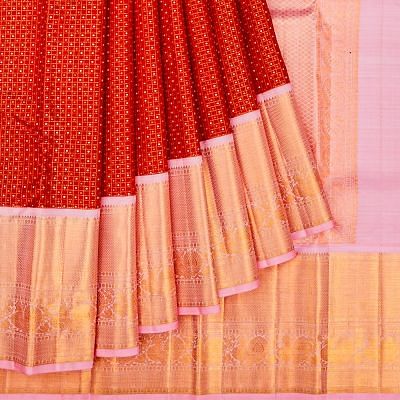 Kanchipuram Silk Checks And Butta Red Saree