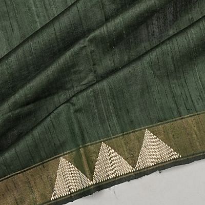 Tussar Plain Bottle Green Saree With Warli Embroidery Pallu