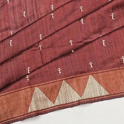 Tussar Butta Brown Saree With Warli Embroidery Pallu