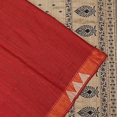 Tussar Plain Red Saree With Warli Embroidery Pallu