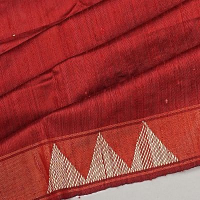 Tussar Plain Red Saree With Warli Embroidery Pallu