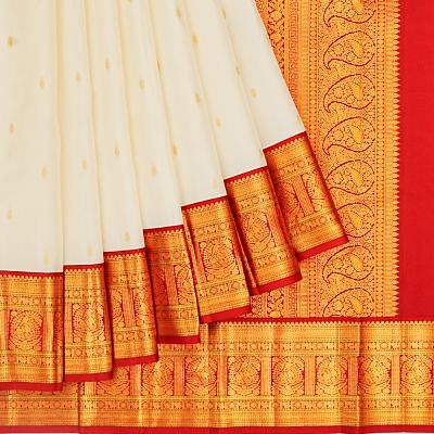 Kanchipuram Silk Butta Off White Saree