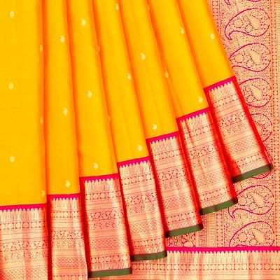 Kanchipuram Silk Butta Mustard Yellow Saree