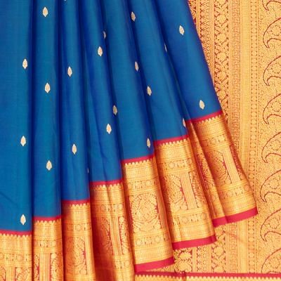 Classic Kanchipuram Silk Butta Dual Tone Green And Blue Saree