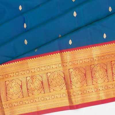 Classic Kanchipuram Silk Butta Dual Tone Green And Blue Saree